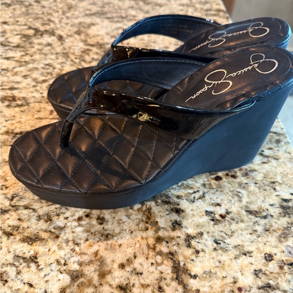 Jessica Simpson Black Wedge Sandals